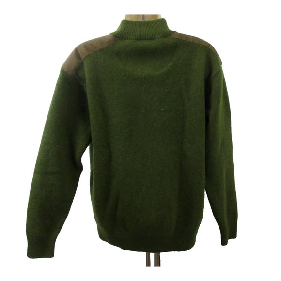 Cabela's 100% Lambswool Sweater Sz Large Dark Green w/Shoulder Patches Pullover - Picture 2 of 9
